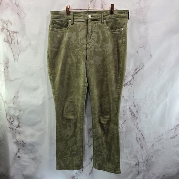 NYDJ Jeans Women 12 Green Pattern Sherri Slim Straight High Rise Denim Daughters - Picture 6 of 12